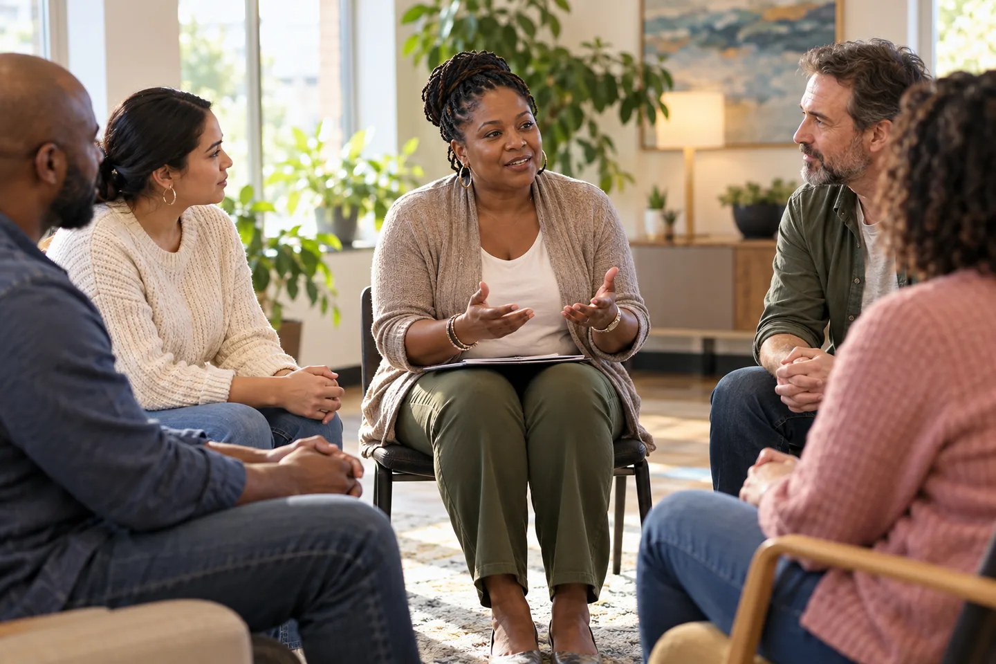 Illustrative concept: adults in a facilitated conversation